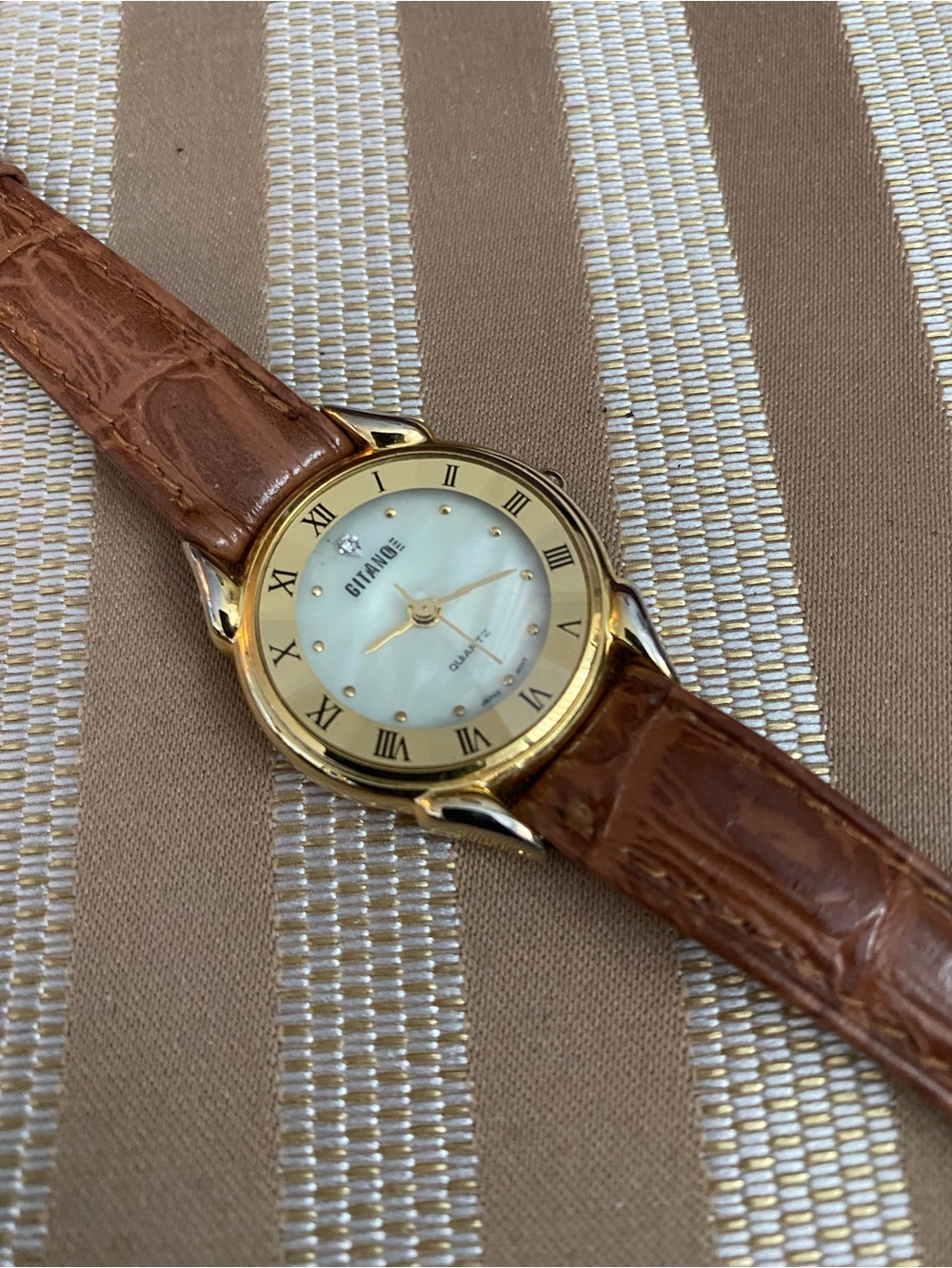 Gitano Women's Gold Tone Watch with Brown Leather Strap